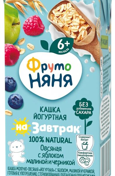 Каша ФрутоНяня Молочно-овсяная Йогуртная с Яблоком Малиной и Черникой с 6 месяцев 200мл