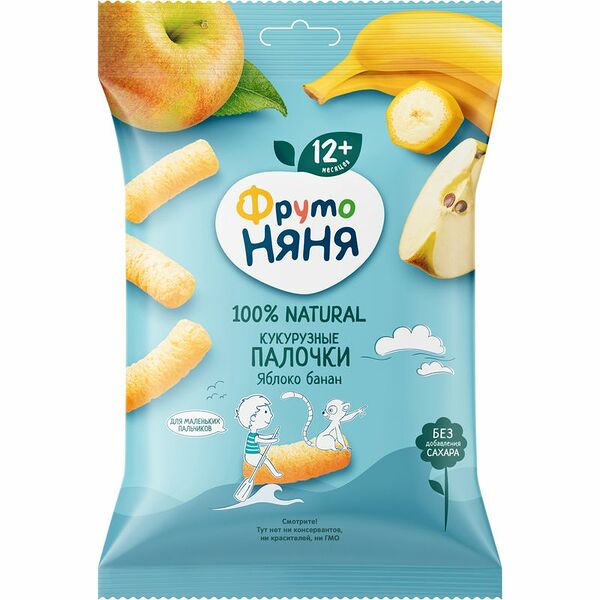Палочки кукурузные ФрутоНяня яблоко-банан с 12 месяцев, 20г