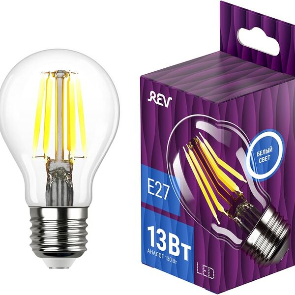 Лампа светодиодная REV Filament E27 13Вт