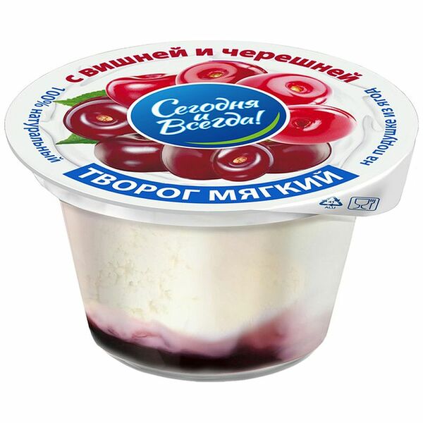 Творог Три Коровы Два Кота мягкий с вишней и черешней 4%, 125 г