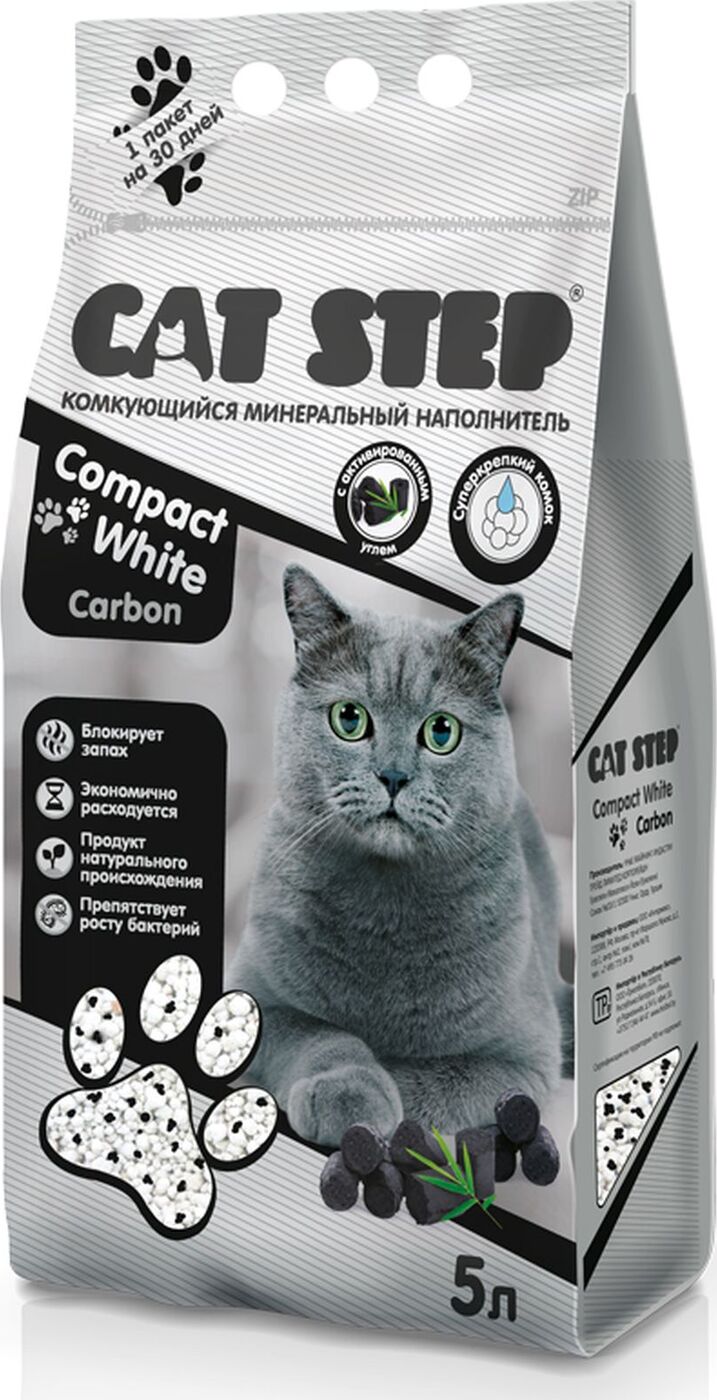 

Наполнитель для кошачьих туалетов Cat Step compact white carbon минеральный комкующийся 4.2 кг
