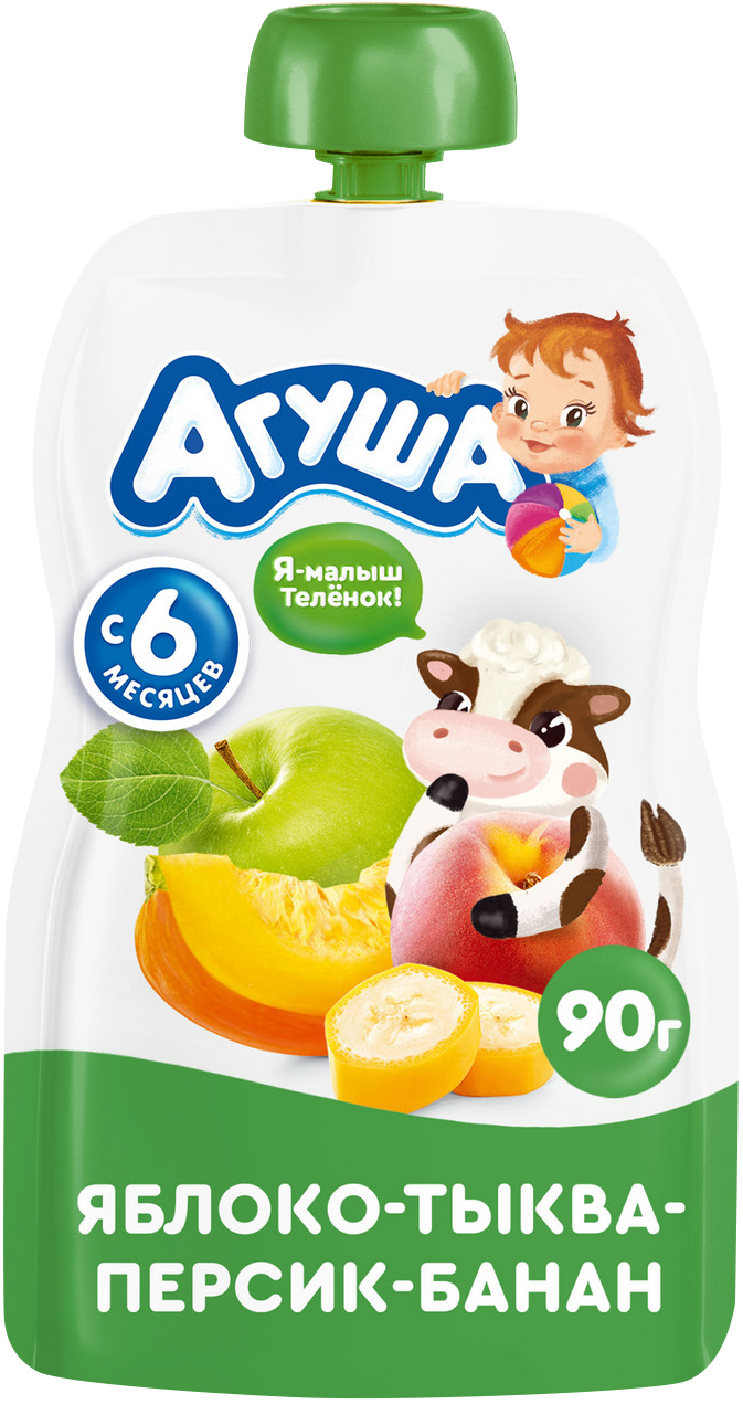 

Фруктово-овощное пюре Агуша Яблоко-Тыква-Персик-Банан с 6 месяцев