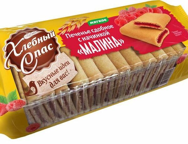 Печенье Хлебный Спас Малина сдобное с начинкой 200г