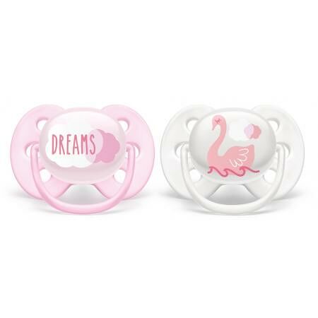 Пустышка силиконовая Ultra Soft декор Dreams/Лебедь, 0-6 мес., (уп. 2 шт.), для девочек