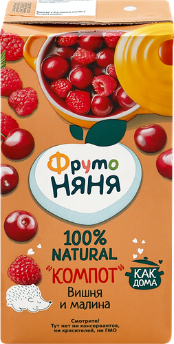 Компот ФрутоНяня вишнево-малиновый сокосодержащий 500мл