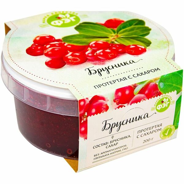 Брусника протертая ФЭГ с сахаром 200 г