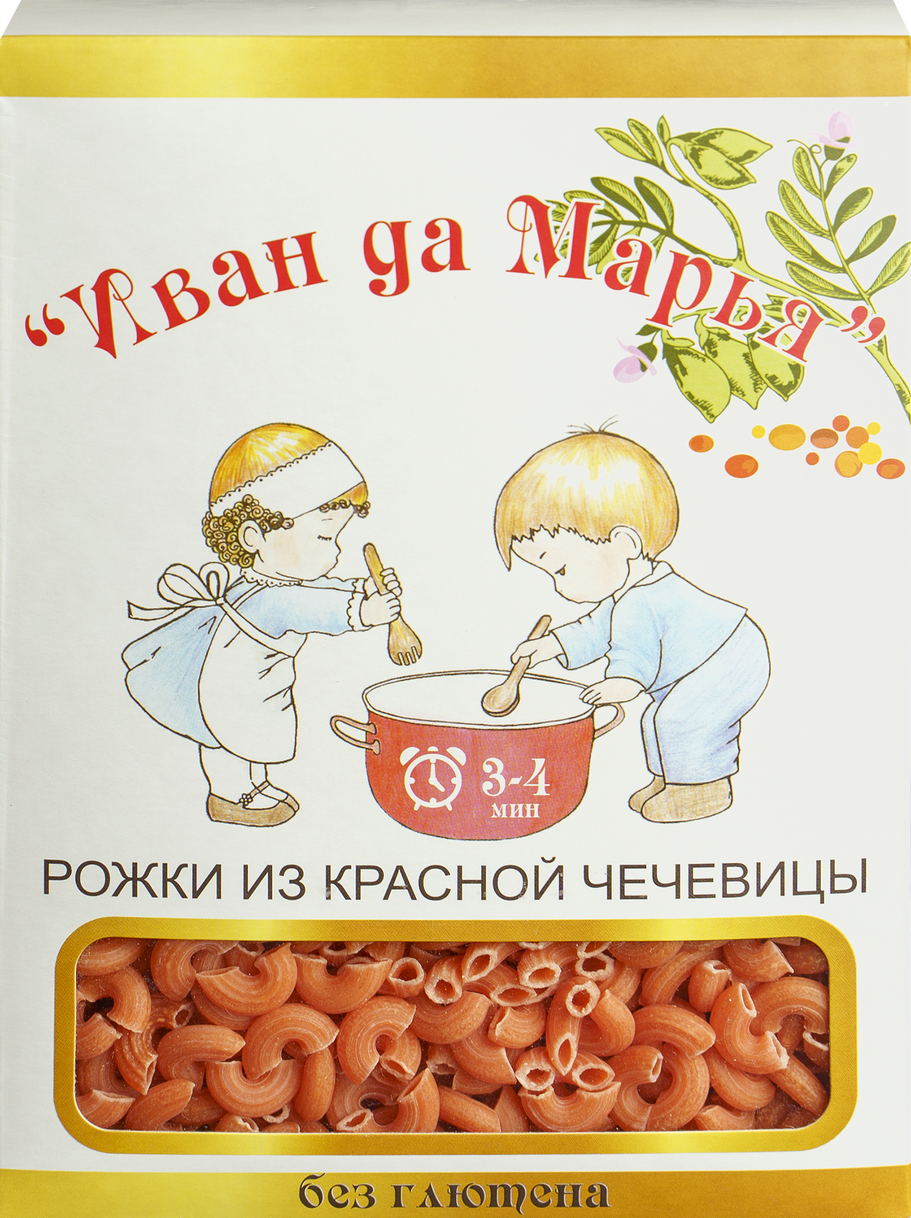 

Макароны из красной чечевицы ИВАН ДА МАРЬЯ Рожки, 400г