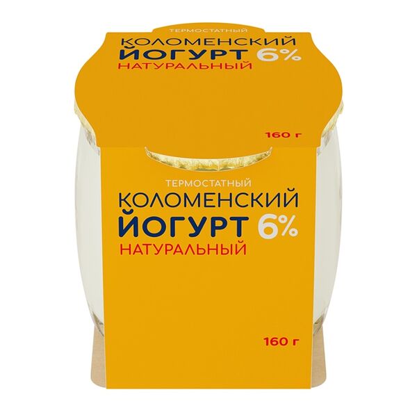 Йогурт термостатный КОЛОМЕНСКОЕ Натуральный 6%, бзмж 160г