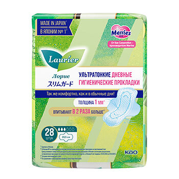 Прокладки гигиенические Super Slim Guard дневные ультратонкие с крылышками 20.5 см, Laurier, 28 шт., Япония