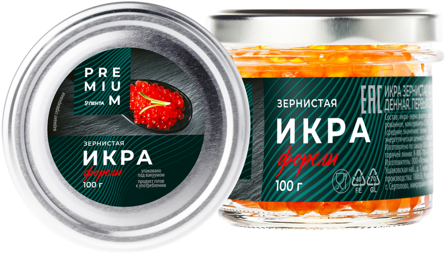 

Икра форелевая ЛЕНТА PREMIUM зернистая, 100 г