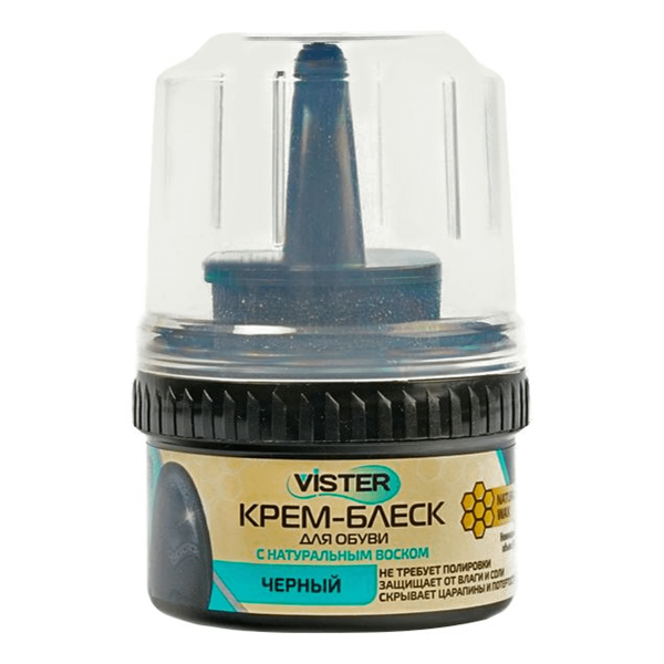 Крем - краска блеск для обуви Vister для гладкой кожи , Черная в банке + губка