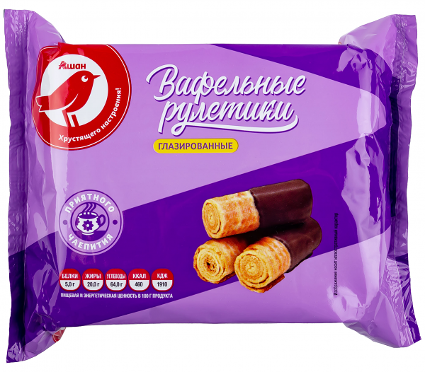 Рулетики вафельные АШАН Красная птица глазированные