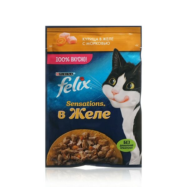 Влажный корм Felix Sensations для взрослых кошек с курицей в желе с морковью 75 г