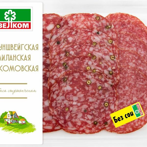 Набор колбас Велком Брауншвейгская, велкомовская, миланская сырокопченые полусухие 90г