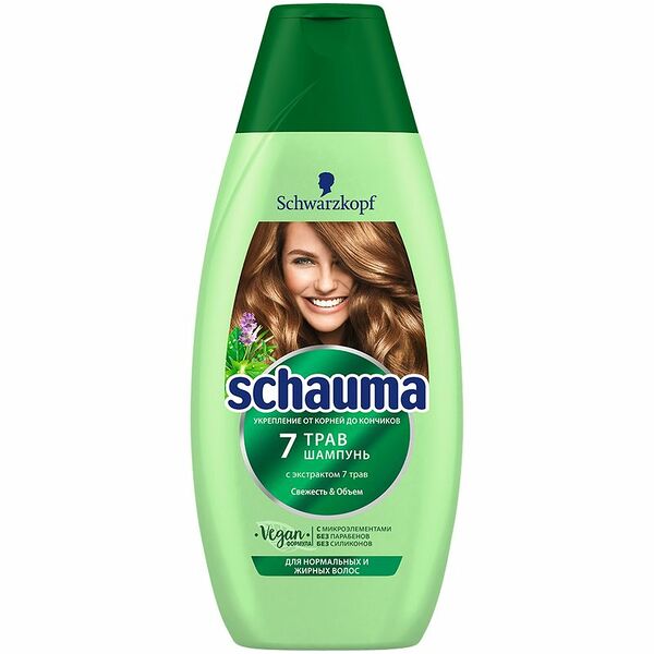 Шампунь для нормальных и жирных волос Schauma C экстрактом 7 трав, 380 мл