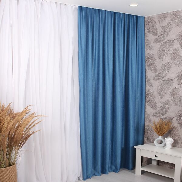 Портьера Mona Liza Мрамор, 200х270 см, жаккард, голубая, на шторной ленте