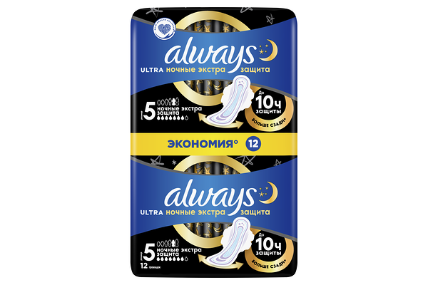 Прокладки гигиенические Always Ultra Night Duo с крылышками размер 5 12 шт