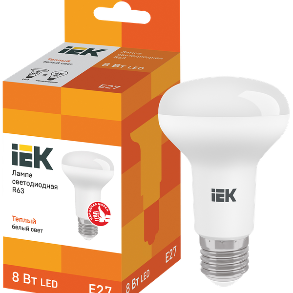 Лампа IEK LED R63, рефлектор, 8Вт, 230В, 3000К, E27