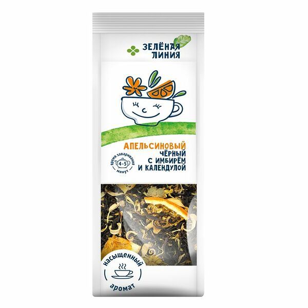 Напиток чайный Зелёная Линия черный апельсин с имбирём и календулой 90г
