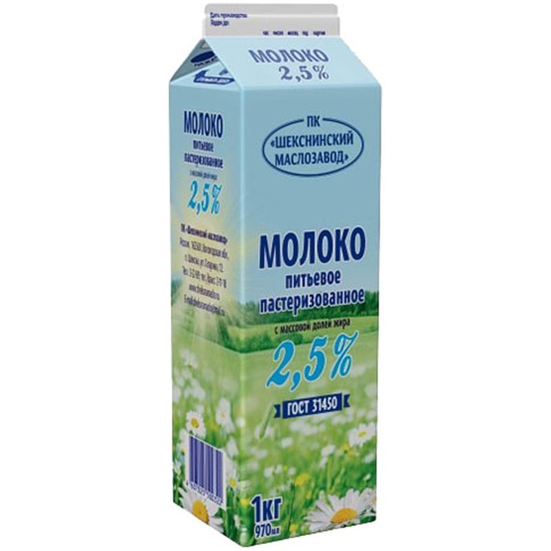 

Молоко Шекснинский Маслозавод пастеризованное, 2.5%, 970 мл