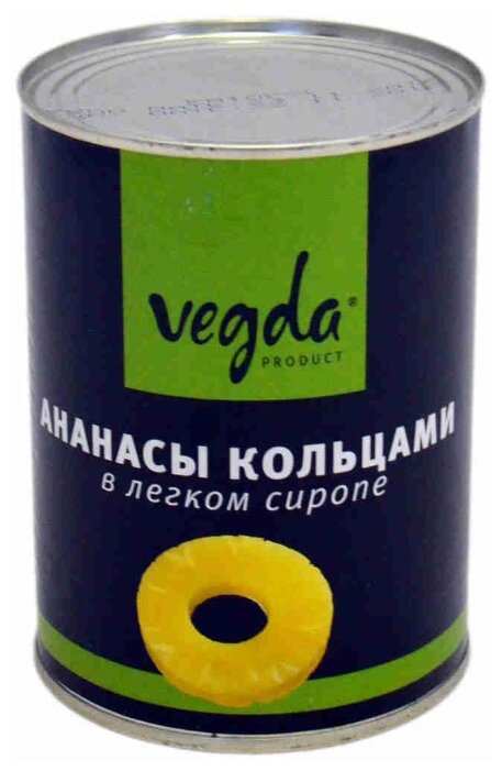 

Ананасы кольцами Vegda в легком сиропе 565 г