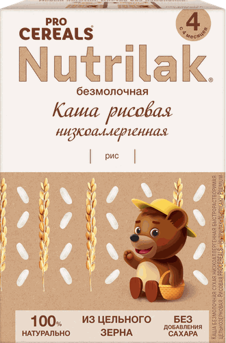 

Каша рисовая NUTRILAK Premium Procereals, безмолочная низкоаллергенная цельнозерновая, с 4 месяцев, 200г