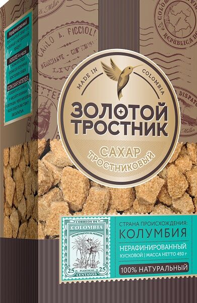 Сахар Золотой Тростник тростниковый нерафинированный кусковой 450г