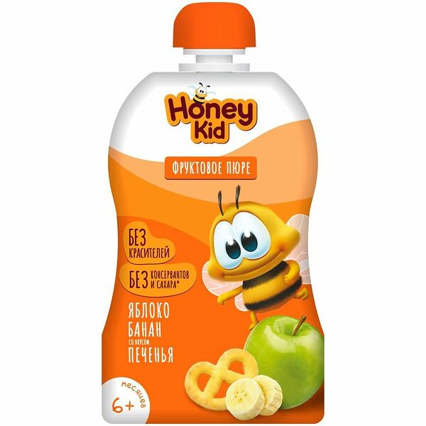 Пюре Honey Kid яблоко-банан-печенье с 6 месяцев 90 г