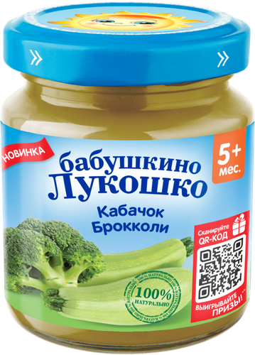 

Пюре овощное Бабушкино Лукошко кабачок-брокколи с 5 месяцев 100 г