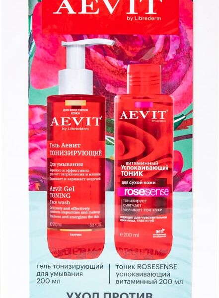 Набор ухода Librederm АЕВит против усталости кожи лица Гель тонизирующий для умывания 200мл + Успокаивающий тоник для тусклой и сухой кожи 200мл