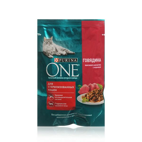 Влажный корм Purina One для стерилизованных кошек, с говядиной и морковью 75 г