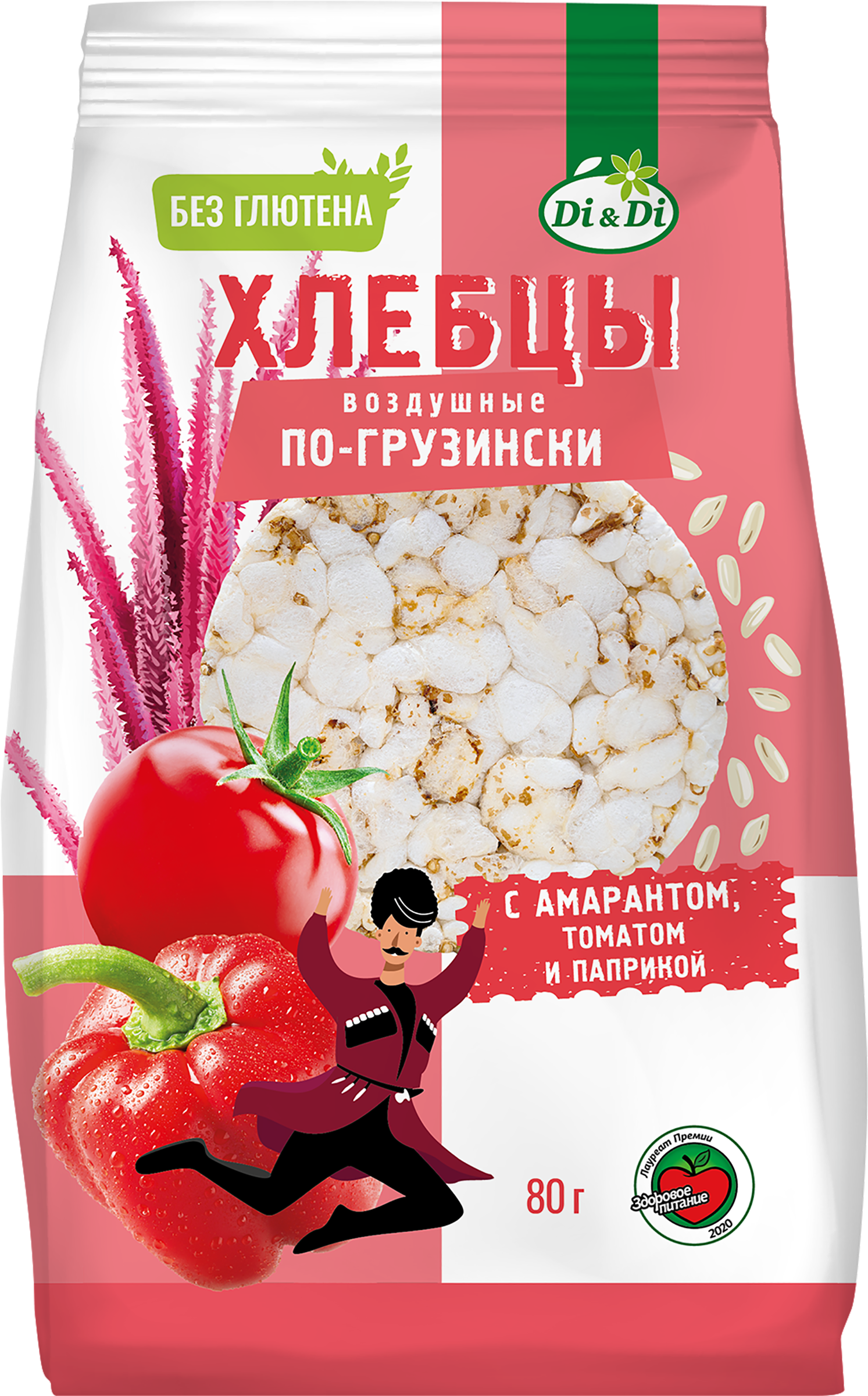 

Хлебцы воздушные Di&Di По-грузински, с амарантом, томатом и паприкой, без сахара, без глютена, 80г