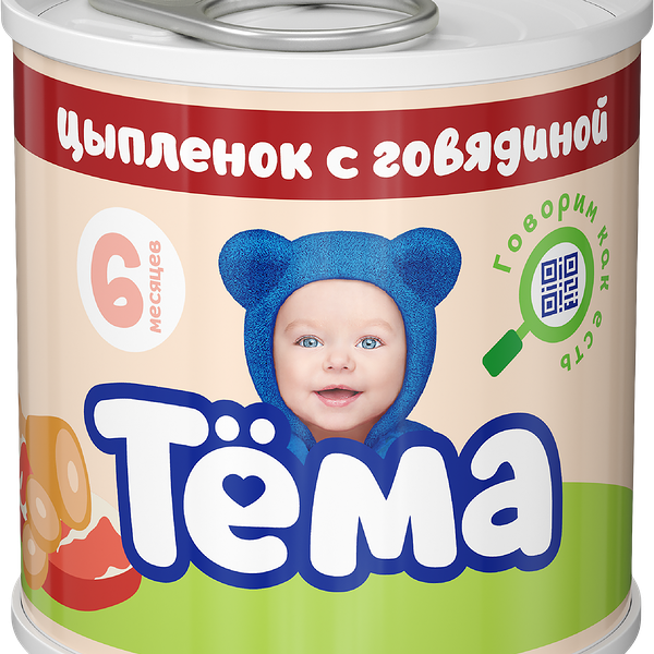 Детское питание Пюре Тема 90гр Цыпленок Говядина с 6мес ж/б