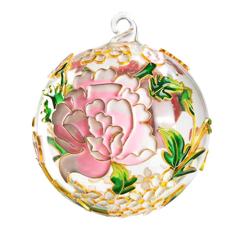 

Игрушка для елки "Коллекция Праздник" Шар с розой стекло, витраж, эмаль, 75мм, Китай