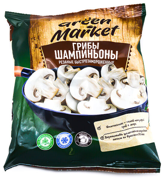 Овощи замороженные шампиньоны резанные Green Market