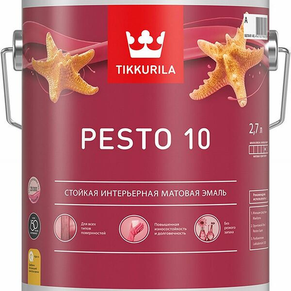 Эмаль интерьерная Tikkurila/Tikkivala PESTO 10 база A, 2,7 л