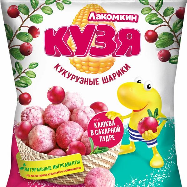 Шарики Кузя Лакомкин кукурузные со вкусом клюквы в сахарной пудре 50г