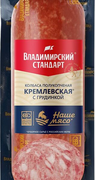 Колбаса Владимирский стандарт Кремлевская с грудинкой полукопченая  350г