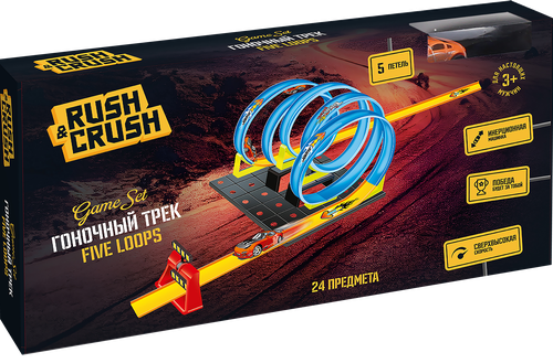 

Набор игровой RUSH&CRUSH Трек с инерционной машинкой, 5 петель, 24 предмета, Арт. 903018248