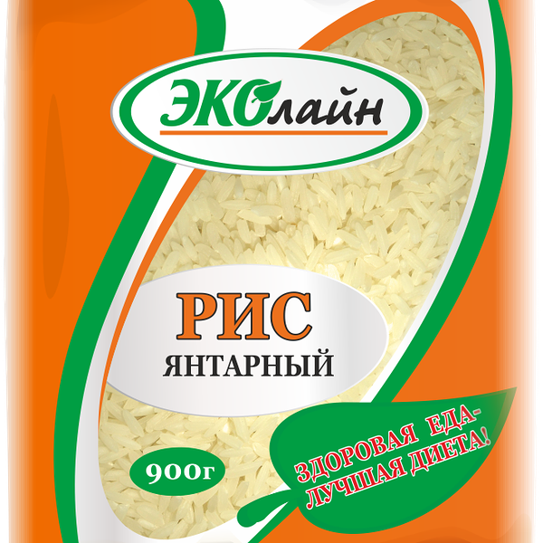 Крупа рис ЭКОЛАЙН Янтарный пропаренный вес 0.9кг.