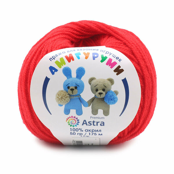 Пряжа Astra Premium 'Амигуруми' 50гр 175 м (100% акрил)(046 красный),шт