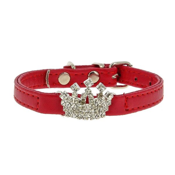Ошейник для собак КАСКАД  Колибри  с украшением  Корона из страз  10ммх30см красный