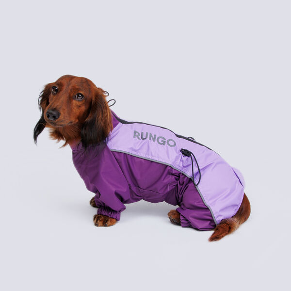 Дождевик с мембраной и резиновой молнией для карликовой таксы, L, 32х34х53 см, лаванда (девочка)