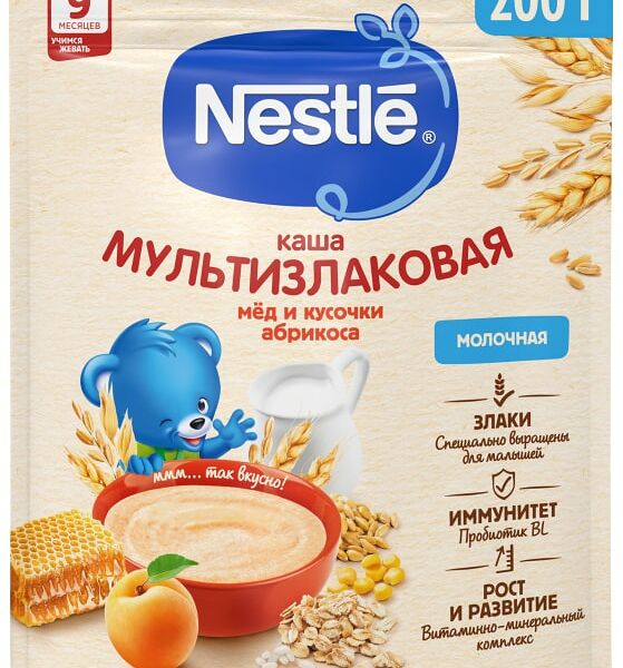 Каша Nestle Молочная мультизлаковая Мед-Абрикос с 9 месяцев 200г