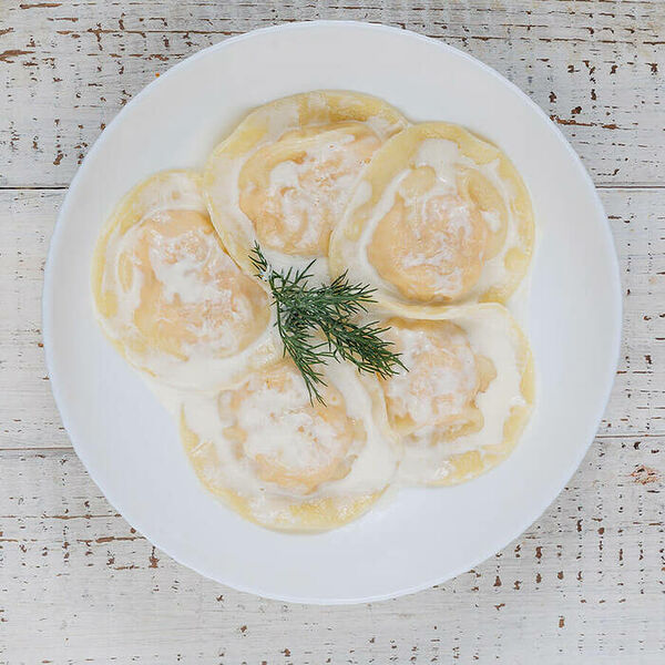 Равиоли с лососем в сливочном креме