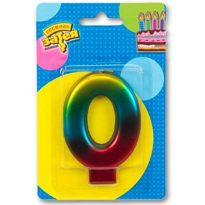 Свеча Радуга цифра 0 10см
