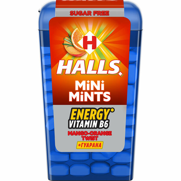 Конфеты Halls Mini Mints с витамином В6 со вкусом манго и апельсина без сахара, 12.5 г