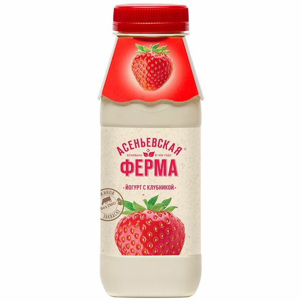 Йогурт Асеньевская Ферма питьевой клубника 1.5%, 330г