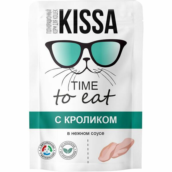 Корм влажный Kissa с кроликом в соусе для взрослых кошек 75г