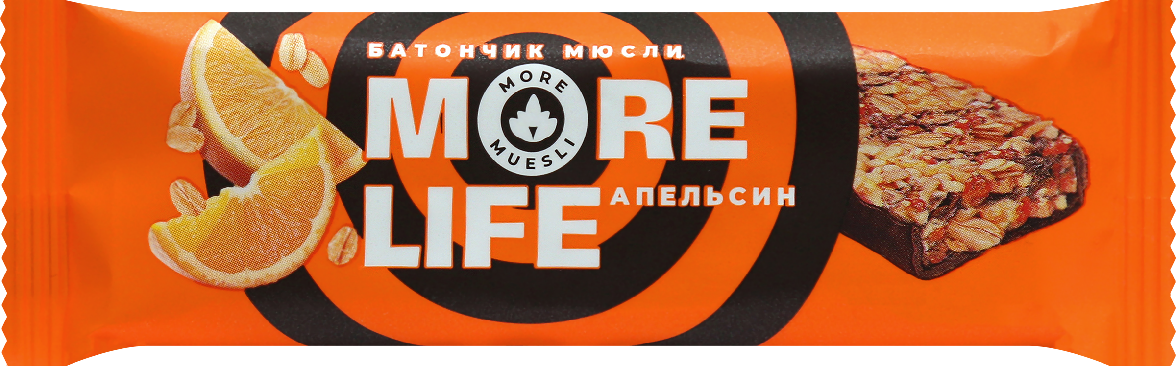 

Батончик-мюсли MORE LIFE со вкусом апельсина, с темной глазурью, 32г